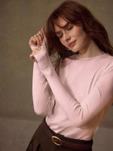 KOTTY Women Solid Baby Pink Long Sleeve Slim Fit Top