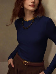 KOTTY Women Solid Navy Blue Long Sleeve Slim Fit Top