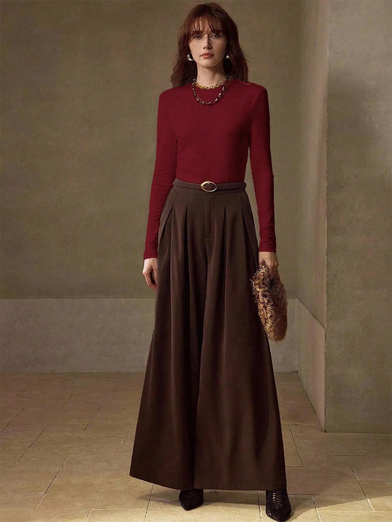 KOTTY Women Solid Maroon Long Sleeve Slim Fit Top