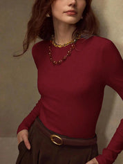 KOTTY Women Solid Maroon Long Sleeve Slim Fit Top