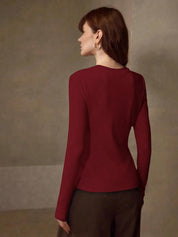 KOTTY Women Solid Maroon Long Sleeve Slim Fit Top