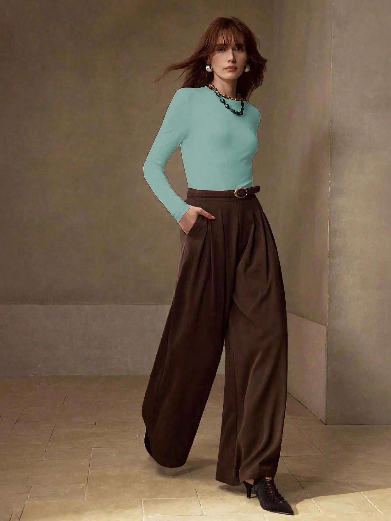 Women's Mint Green Long Sleeve Crew Neck Top