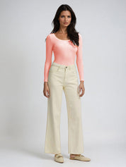 KOTTY Women's Blush Pink Long Sleeve Fitted Top