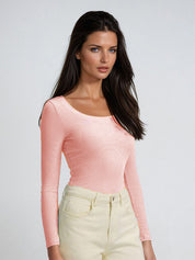 KOTTY Women's Blush Pink Long Sleeve Fitted Top