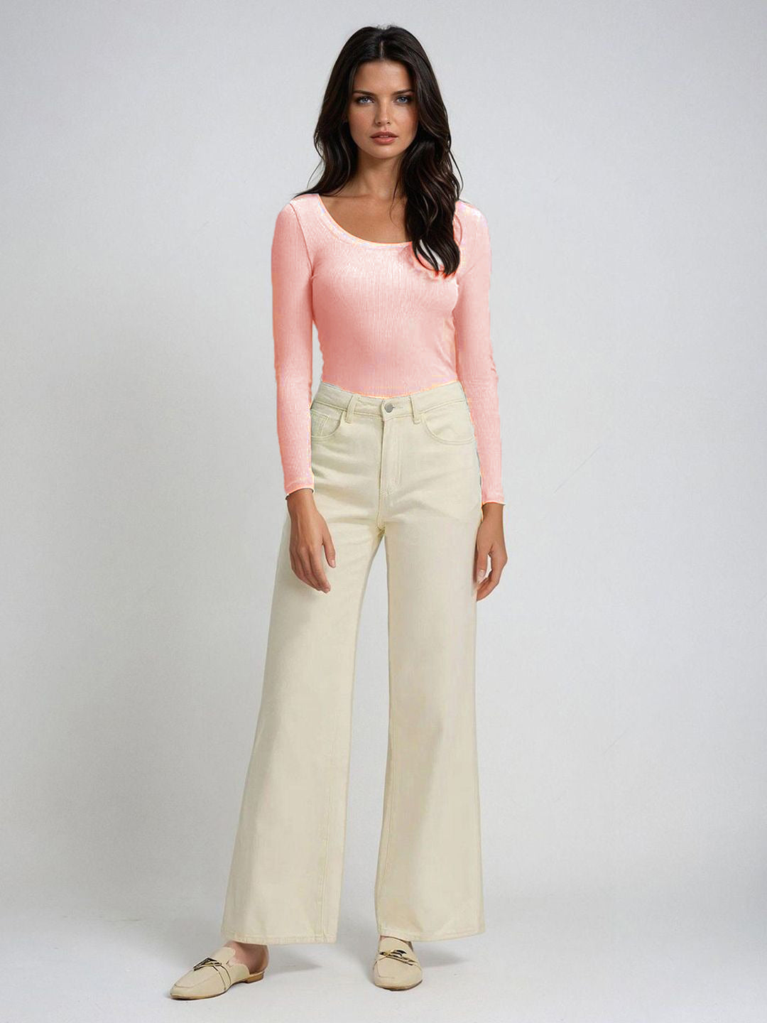 KOTTY Women's Blush Pink Long Sleeve Fitted Top