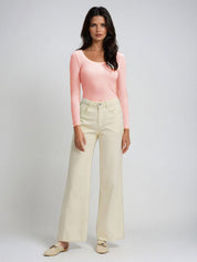 KOTTY Women's Blush Pink Long Sleeve Fitted Top