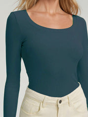 KOTTY Women's Teal Green Long Sleeve Fitted Top