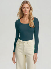 KOTTY Women's Teal Green Long Sleeve Fitted Top