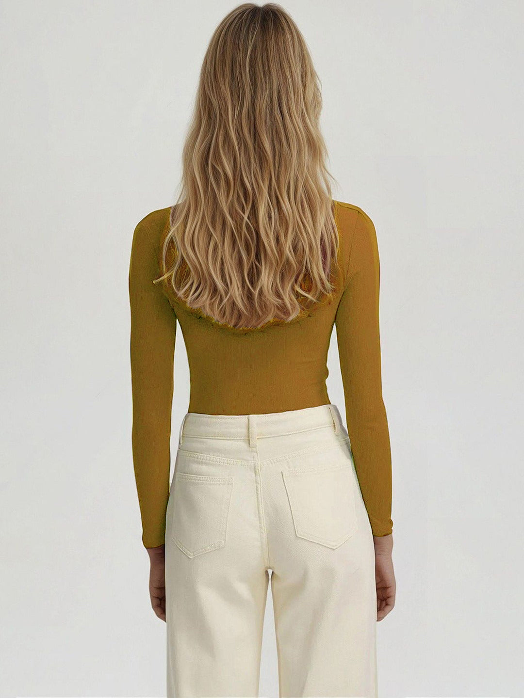 KOTTY Women‚Äôs Mustard Brown Long Sleeve Fitted Top