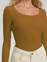 KOTTY Women‚Äôs Mustard Brown Long Sleeve Fitted Top