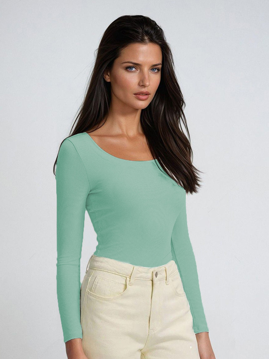 KOTTY Mint Green Ribbed Long Sleeve Top