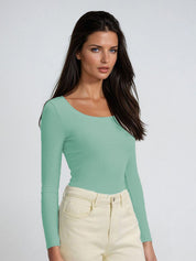 KOTTY Mint Green Ribbed Long Sleeve Top