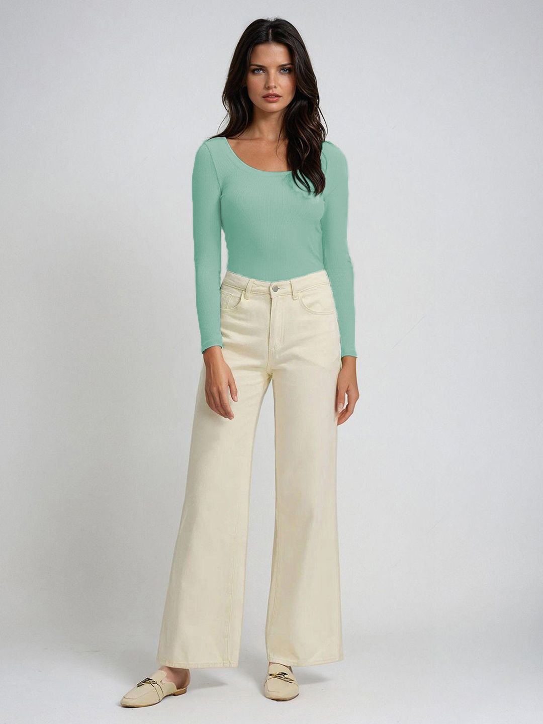 KOTTY Mint Green Ribbed Long Sleeve Top