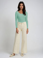 KOTTY Mint Green Ribbed Long Sleeve Top