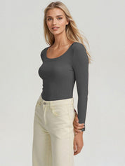 KOTTY Charcoal Grey Ribbed Long Sleeve Top