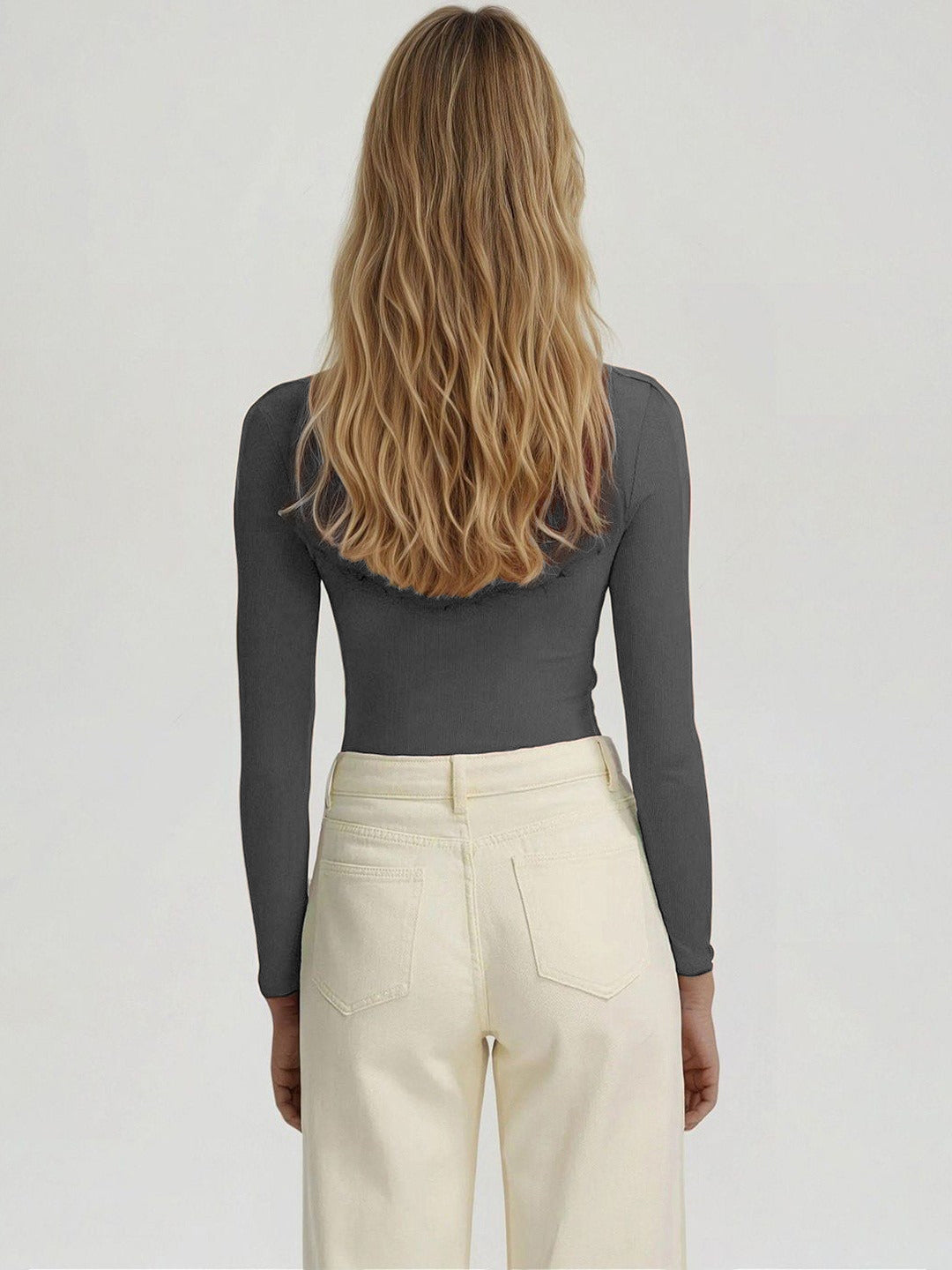 KOTTY Charcoal Grey Ribbed Long Sleeve Top
