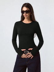 KOTTY Women's Black Long Sleeve Fitted Top