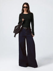 KOTTY Women's Black Long Sleeve Fitted Top