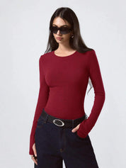 Women's Maroon Long Sleeve Fitted Top