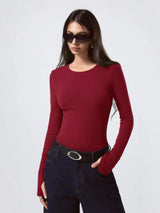 Women's Maroon Long Sleeve Fitted Top