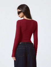 Women's Maroon Long Sleeve Fitted Top