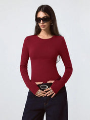 Women's Maroon Long Sleeve Fitted Top