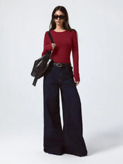 Women's Maroon Long Sleeve Fitted Top