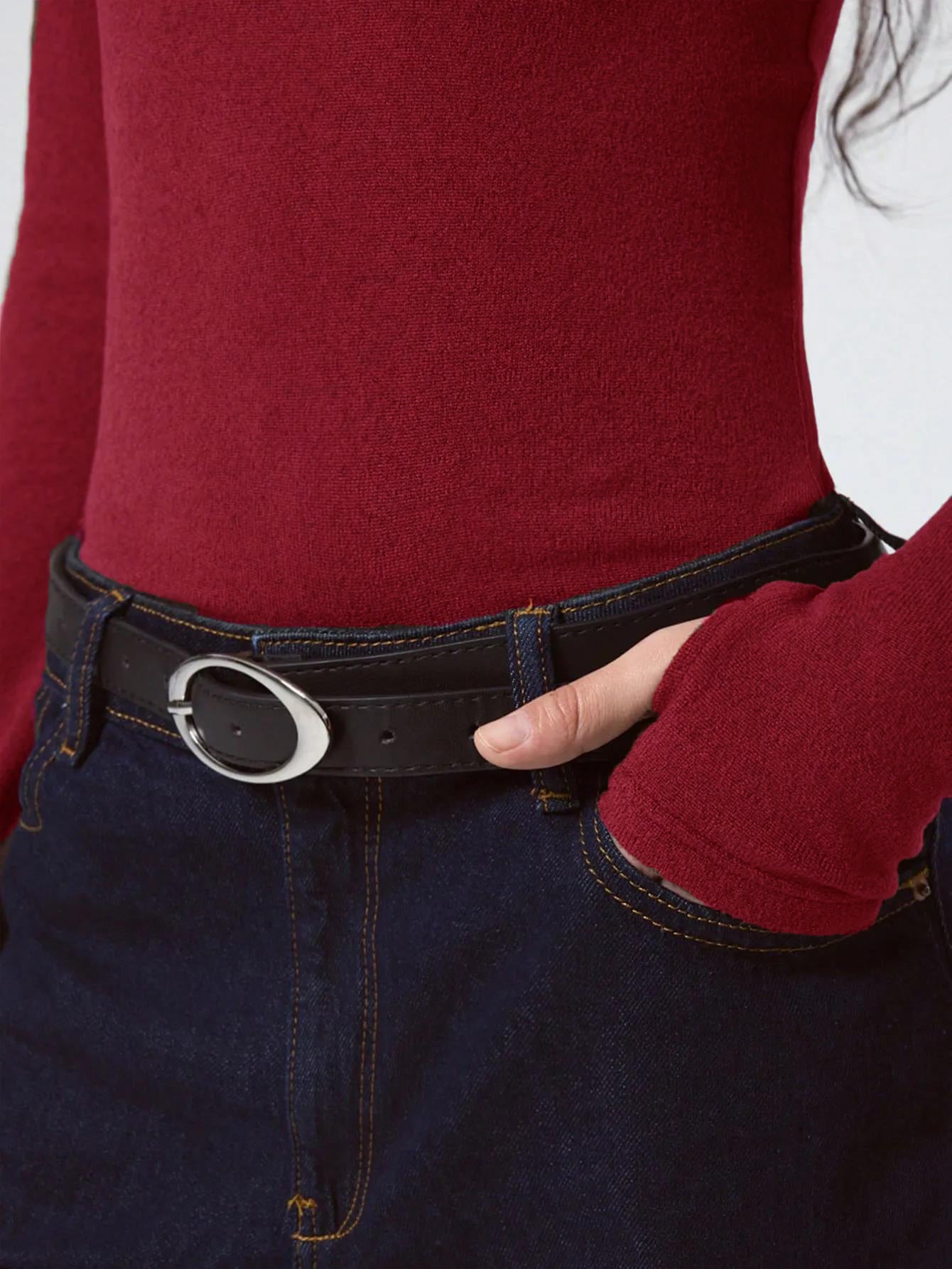 Women's Maroon Long Sleeve Fitted Top