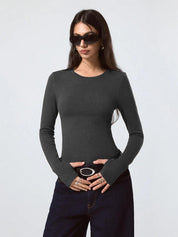 KOTTY Women's Charcoal grey Long Sleeve Fitted Top