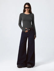 KOTTY Women's Charcoal grey Long Sleeve Fitted Top