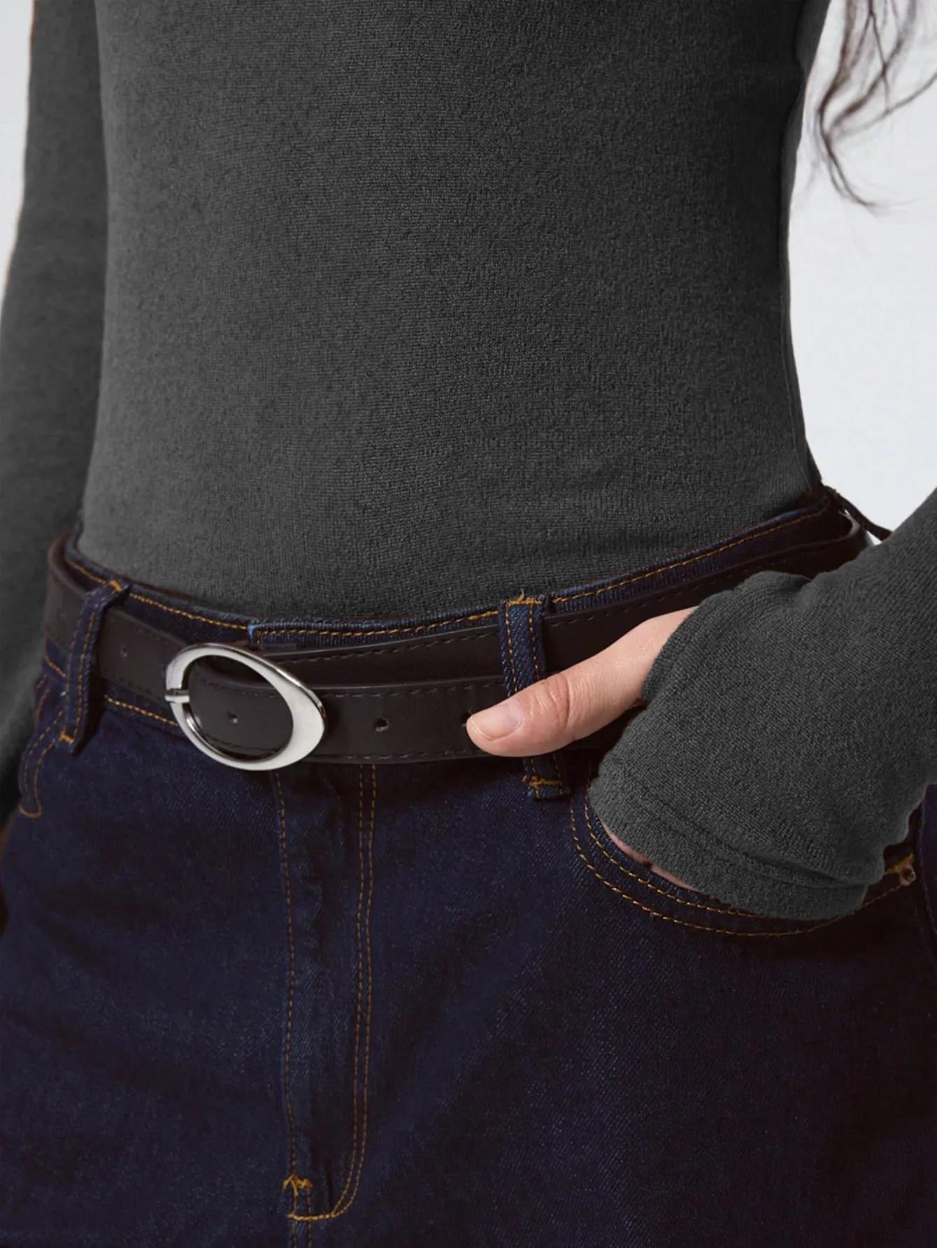 KOTTY Women's Charcoal grey Long Sleeve Fitted Top