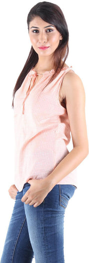 KOTTY Party Sleeveless Self Design Women Pink Top 