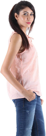 KOTTY Party Sleeveless Self Design Women Pink Top 