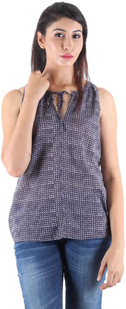 KOTTY Party Sleeveless Self Design Women Black Top 