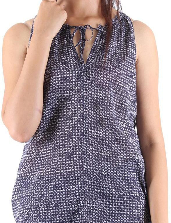 KOTTY Party Sleeveless Self Design Women Black Top 