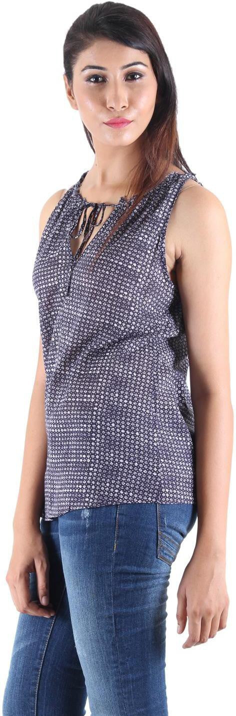 KOTTY Party Sleeveless Self Design Women Black Top 