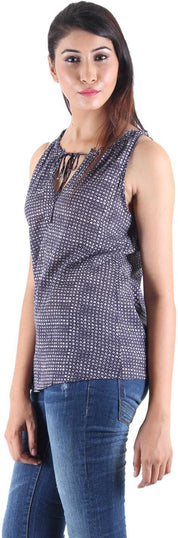 KOTTY Party Sleeveless Self Design Women Black Top 