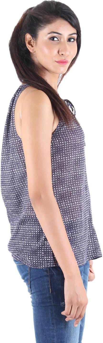 KOTTY Party Sleeveless Self Design Women Black Top 