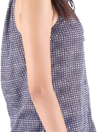 KOTTY Party Sleeveless Self Design Women Black Top 