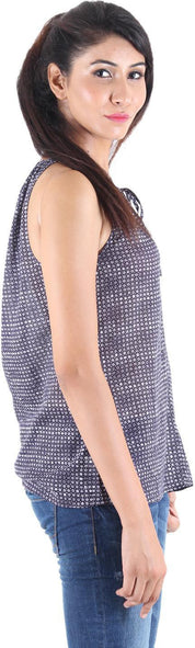 KOTTY Party Sleeveless Self Design Women Black Top 
