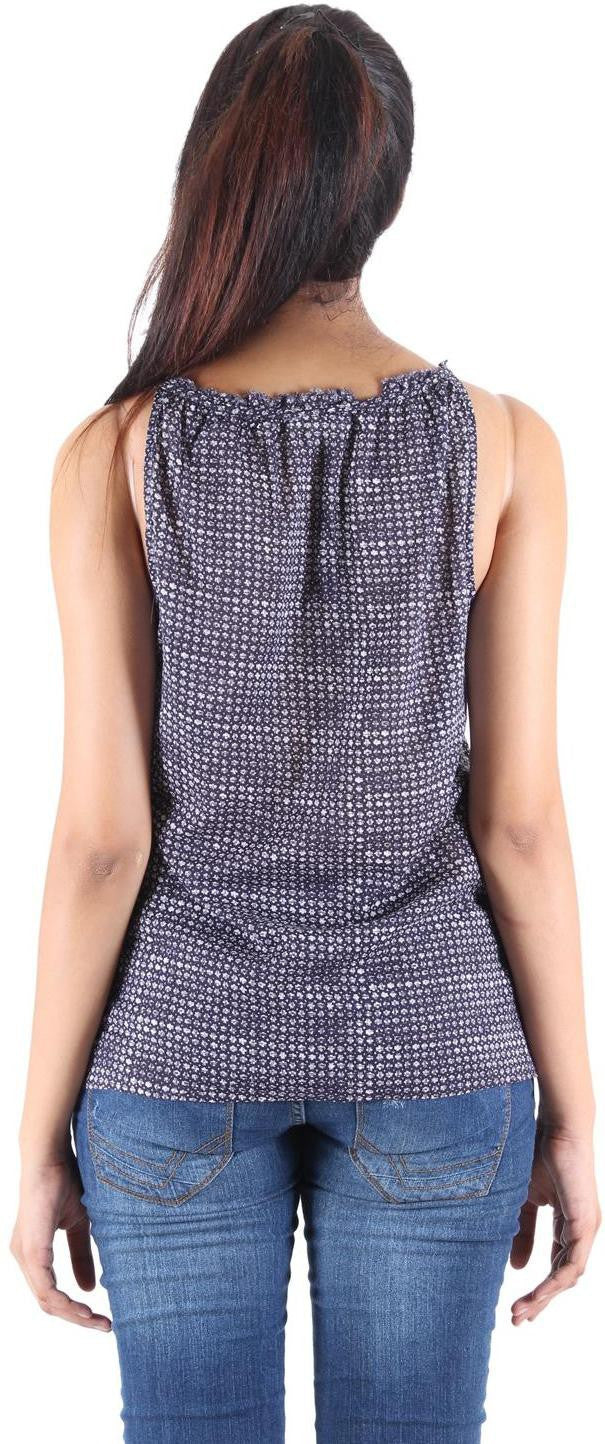 KOTTY Party Sleeveless Self Design Women Black Top 