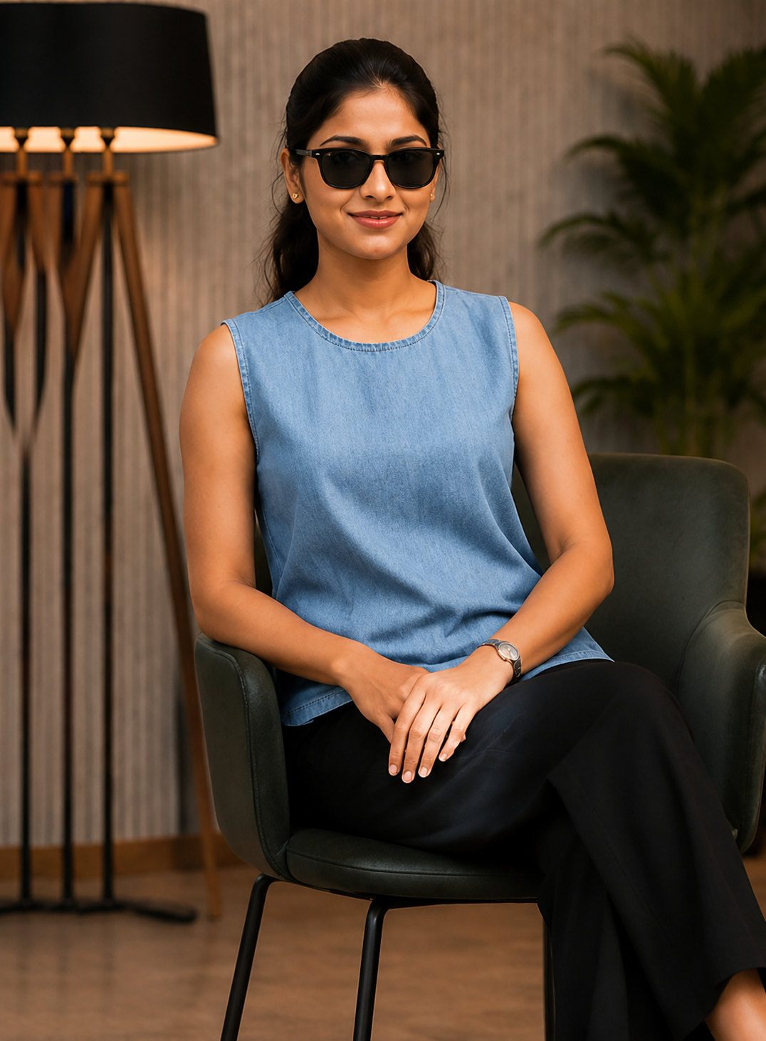 Denim Round Neck Sleeveless Top