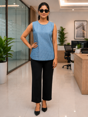 Denim Round Neck Sleeveless Top