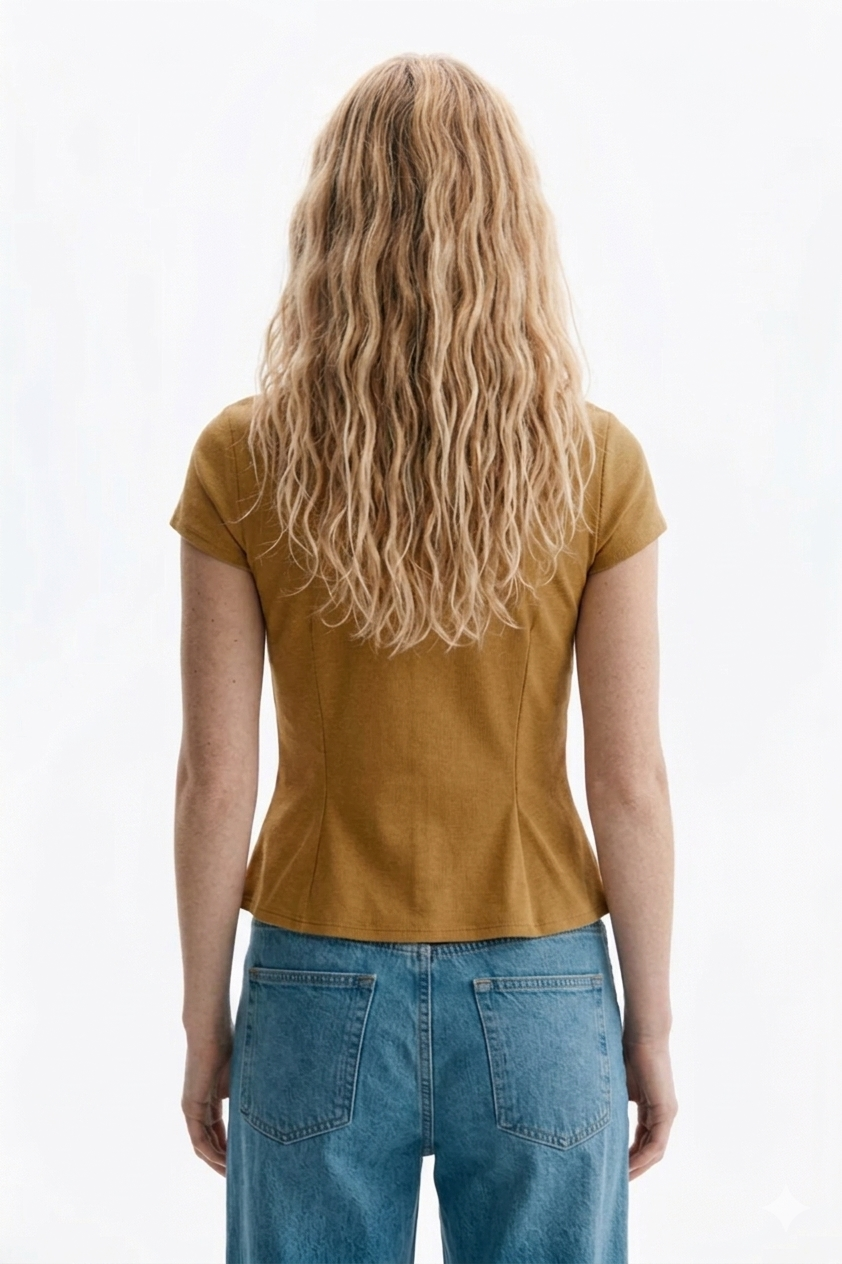 Honey Brown Tie-Front Peplum Top