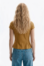 Honey Brown Tie-Front Peplum Top