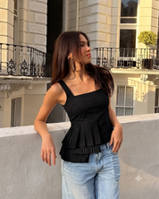 KOTTY Black Square Neck Pleated Peplum Crop Top