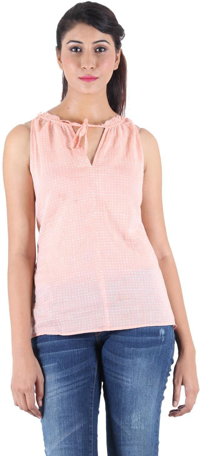 KOTTY Party Sleeveless Self Design Women Pink Top 
