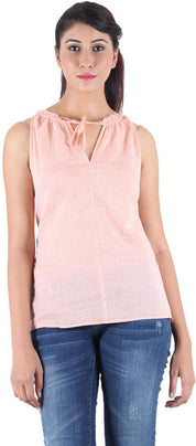 KOTTY Party Sleeveless Self Design Women Pink Top 