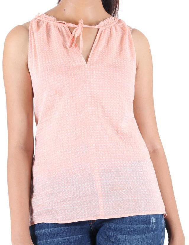 KOTTY Party Sleeveless Self Design Women Pink Top 