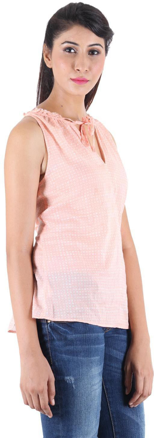 KOTTY Party Sleeveless Self Design Women Pink Top 